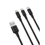 Cablu Incarcare XO NB173 , 3in1 – Iphone + USB-C + microUSB 2,4A  – 1,2 m Negru