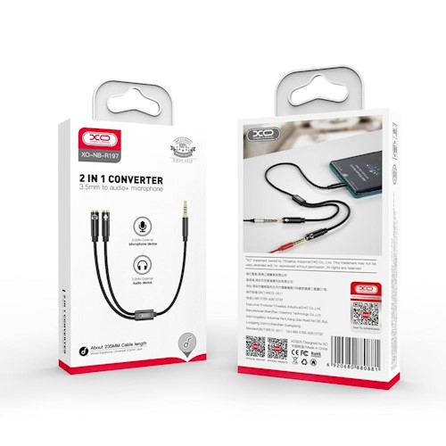 Cablu Audio 2in1 XO NB-R197 Jack 3.5mm - Splitter Dual Jack si Microfon 3.5mm , 0.25 m - Negru - imagine 5
