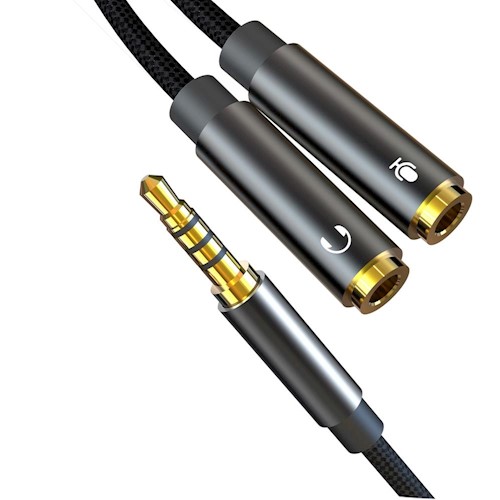 Cablu Audio 2in1 XO NB-R197 Jack 3.5mm - Splitter Dual Jack si Microfon 3.5mm , 0.25 m - Negru - imagine 2