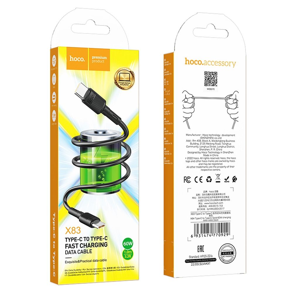 Cablu HOCO X83 TIP C - TIP C PD 3A 60W Accesorii GSM en-gross ANGRO