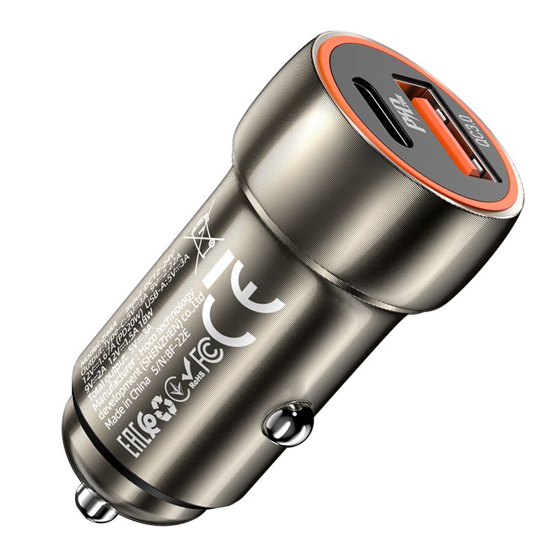 Incarcator Auto HOCO Z46A - PD 20W - QC 3.0 3A , 1X USB 1x USB-C - Gri - imagine 3