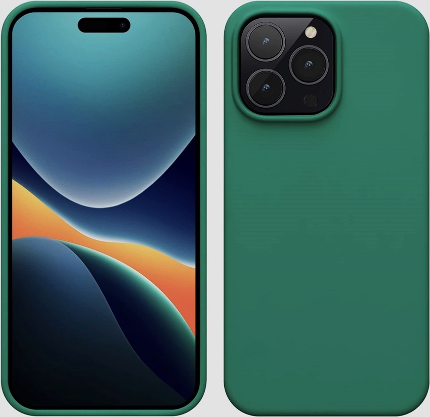 Husa iPhone 15 Pro Silicon Catifea (big hole) BLISTER - Verde Inchis
