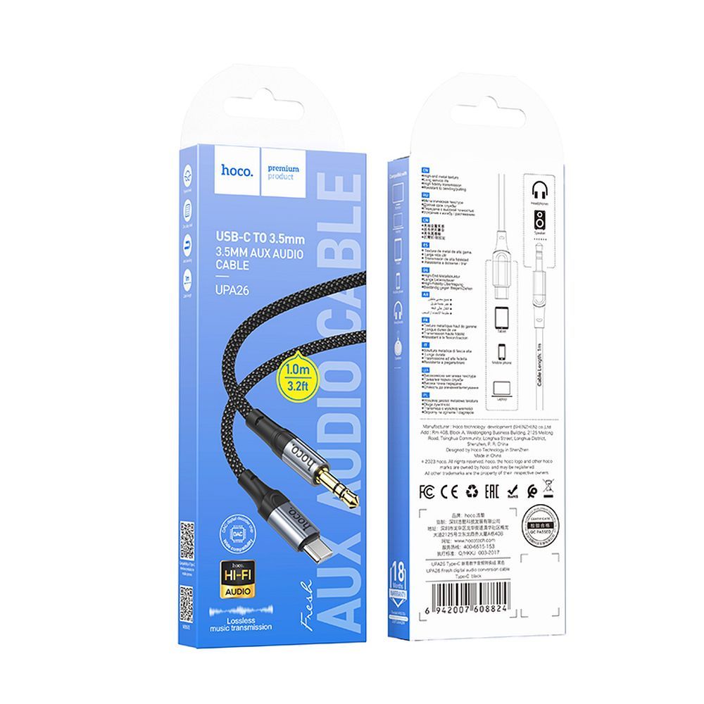 Cablu Audio HOCO UPA26 Tip C - Jack Negru