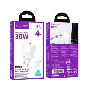 Incarcator Priza HOCO N62 30W GaN + Cablu Tip C Alb