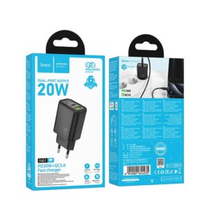 Incarcator Priza HOCO N61 20W GaN 2x USB Negru