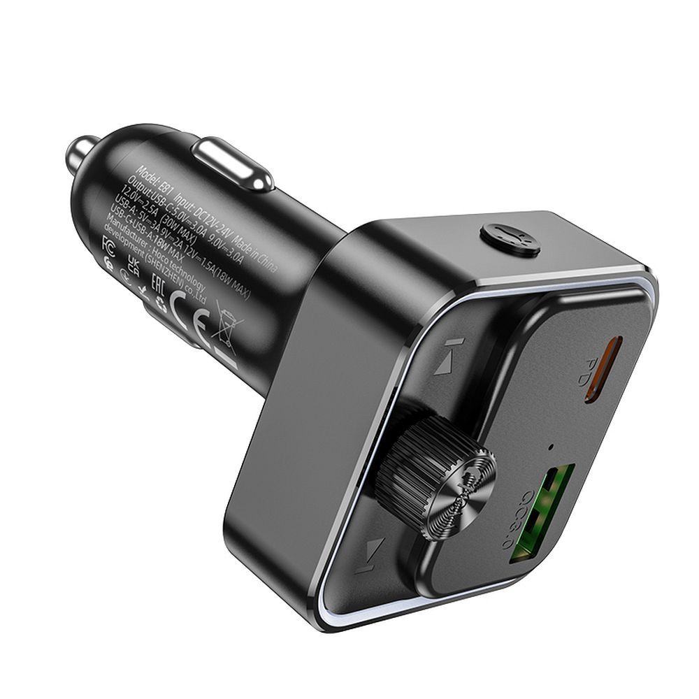 Modulator FM Bluetooth HOCO E81 Display Digital 1x USB A 18W + Type C PD QC3.0 30W - imagine 3