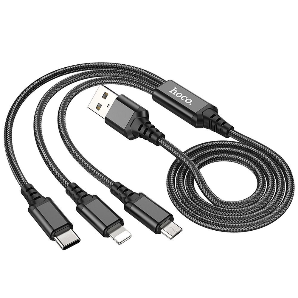 Cablu Incarcare HOCO X76 , 3 in1 - microUSB / iPhone / Tip C Negru - imagine 3