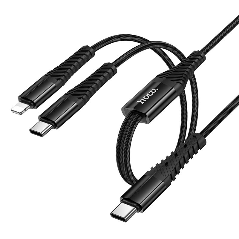 Cablu Incarcare HOCO X123 (Ultra Rezistent) 2 in1 - Tip C - Lightning + Tip C Negru - imagine 3