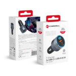 Incarcator Auto FORCELL F-ENERGY – 1x USB QC 4.0 (18 W) + 1x Type C PD (45 W) + 1x Type C PD (20W) – 65W Super Fast Charging – Gri Metal