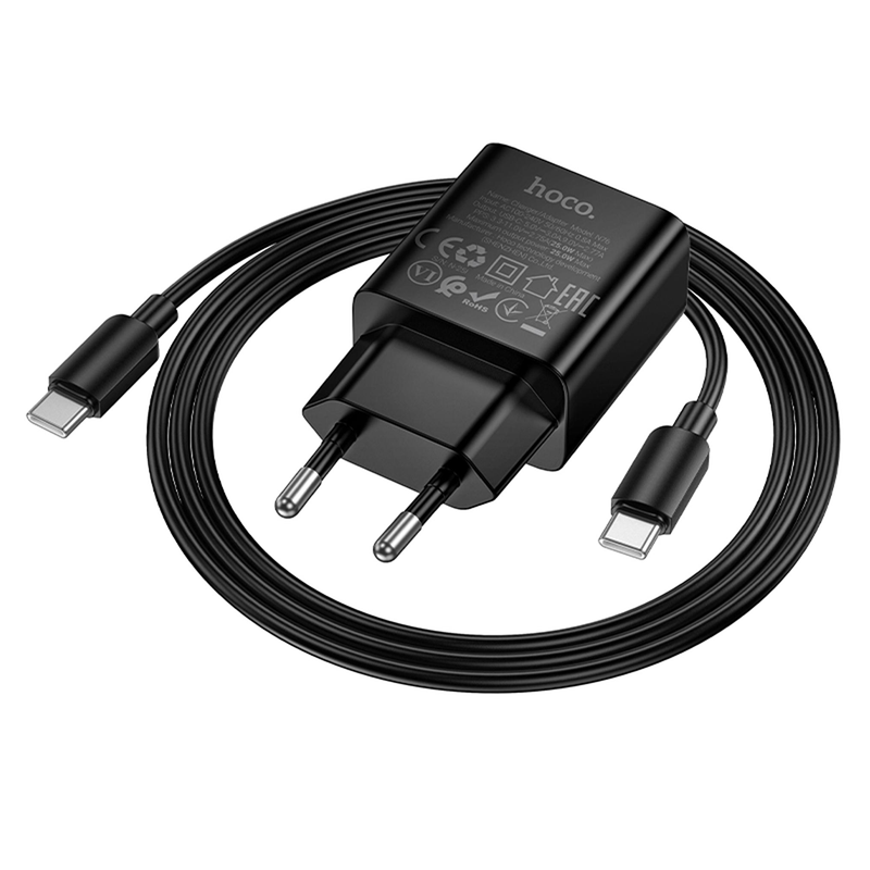 Incarcator Priza HOCO N76 25W + Cablu Tip C - PD, QC3, Super Fast Charge GaN 25W Negru - imagine 2