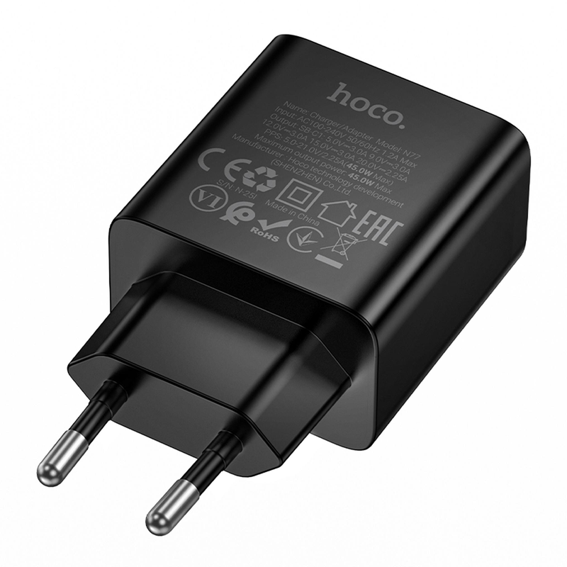 Incarcator Priza HOCO N77 45W - PD, QC3, Super Fast Charge GaN 45W Negru - imagine 2