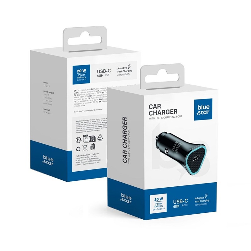 Incarcator Auto Blue Star 20W Type C PD 20W Negru