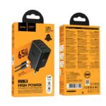 Incarcator Priza HOCO N75 65W + Cablu Tip C – 2x USB C + USB A, PD, QC3, Super Fast Charge GaN 65W