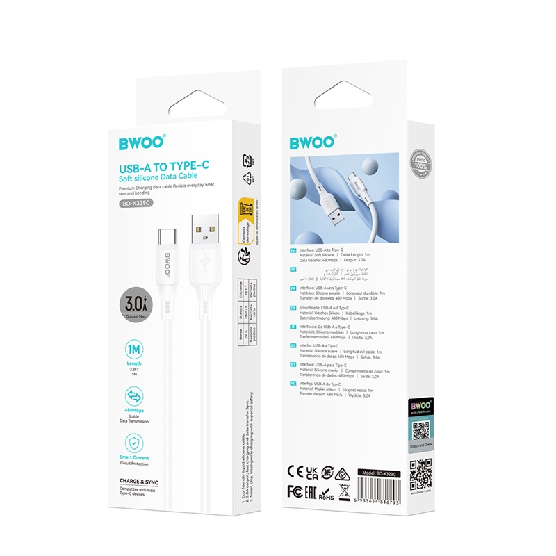 Cablu BWOO X329C - USB A - Tip C Alb