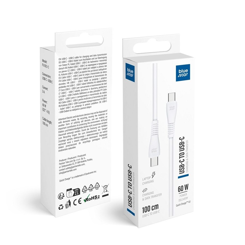 Cablu TIP C - TIP C Blue Star PJ-DQ1-C QC 4.0 PD 60W 3A Alb