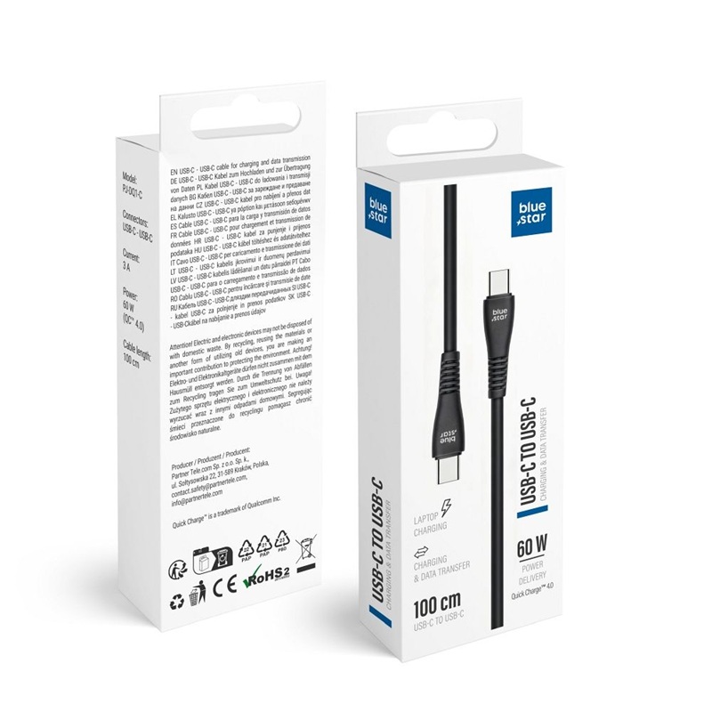 Cablu TIP C - TIP C Blue Star PJ-DQ1-C QC 4.0 PD 60W 3A Negru