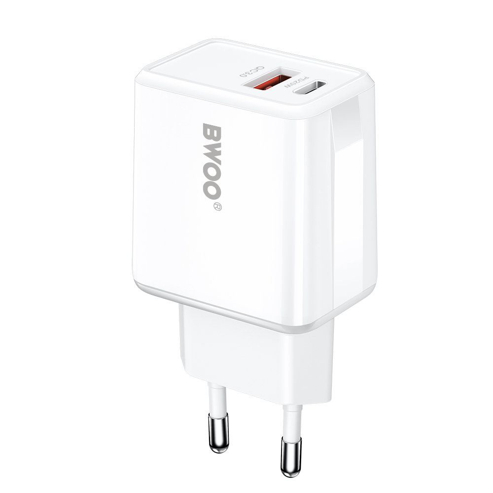 Incarcator Priza BWOO CDA182 (38w) 20W GaN - 1x USB QC3.0 18W 3A - 1x USB Tip C 20W GaN - Alb - imagine 2