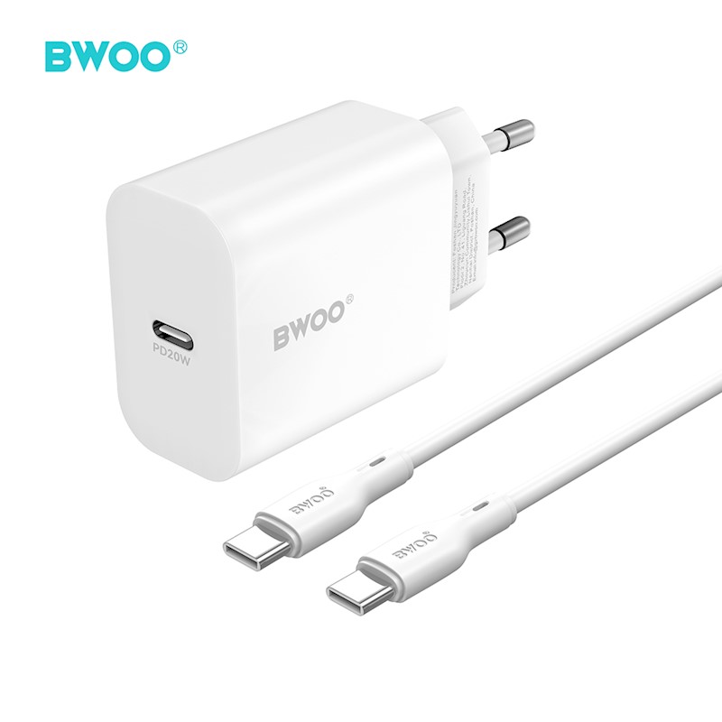 Încărcător rapid BWOO PD 20W cu port USB-C unic vine cu un cablul Type-C la Type-C de 65W care oferă încărcare eficientă și convenabilă pentru utilizare zilnică. Suportul pentru încărcare rapidă Power Delivery de 20W permite livrarea rapidă de energie către dispozitivele compatibile, iar cablul C–C inclus face ca setul să fie gata de utilizare imediat ce îl primești.