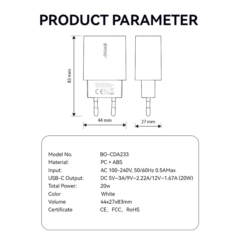 Incarcator Priza BWOO CDA233 PD 20W - Adaptive Fast (Suporta Protocol APPLE seria 13, 14, 15, 16, 17, 18) 20W - imagine 6