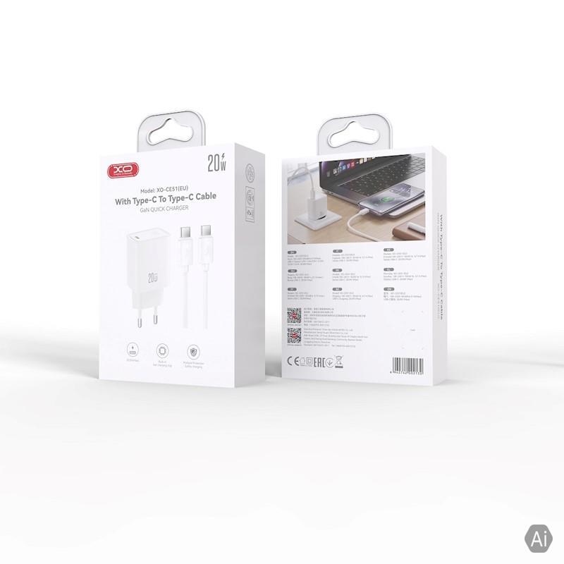 Incarcator Priza XO CE51 PD 20W + Cablu Tip C - Tip C